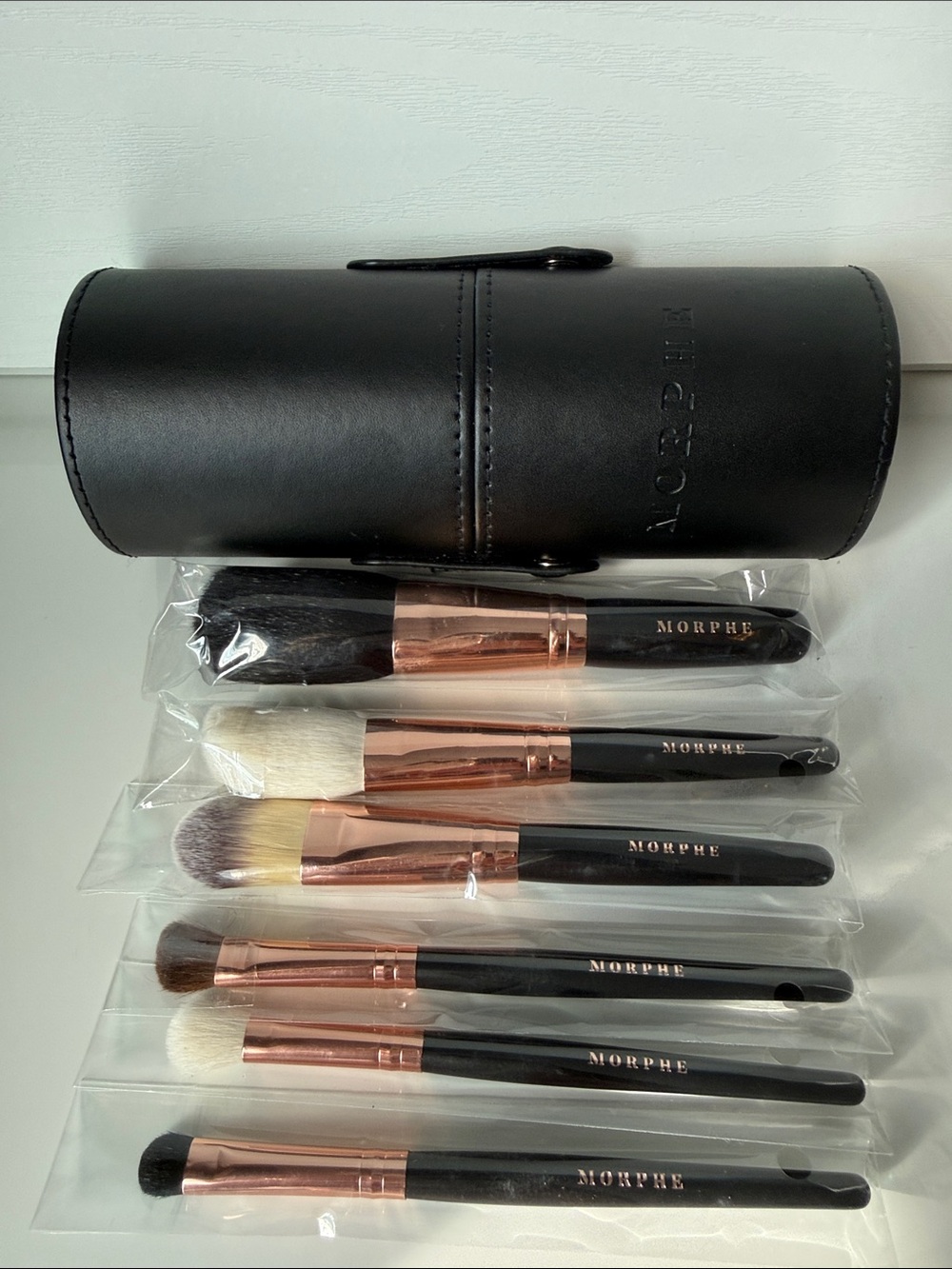Morphe Black Double Faux Leather Brush Case with Rose Gold Ferrule Brushes - 6 - Picture 2 of 5
